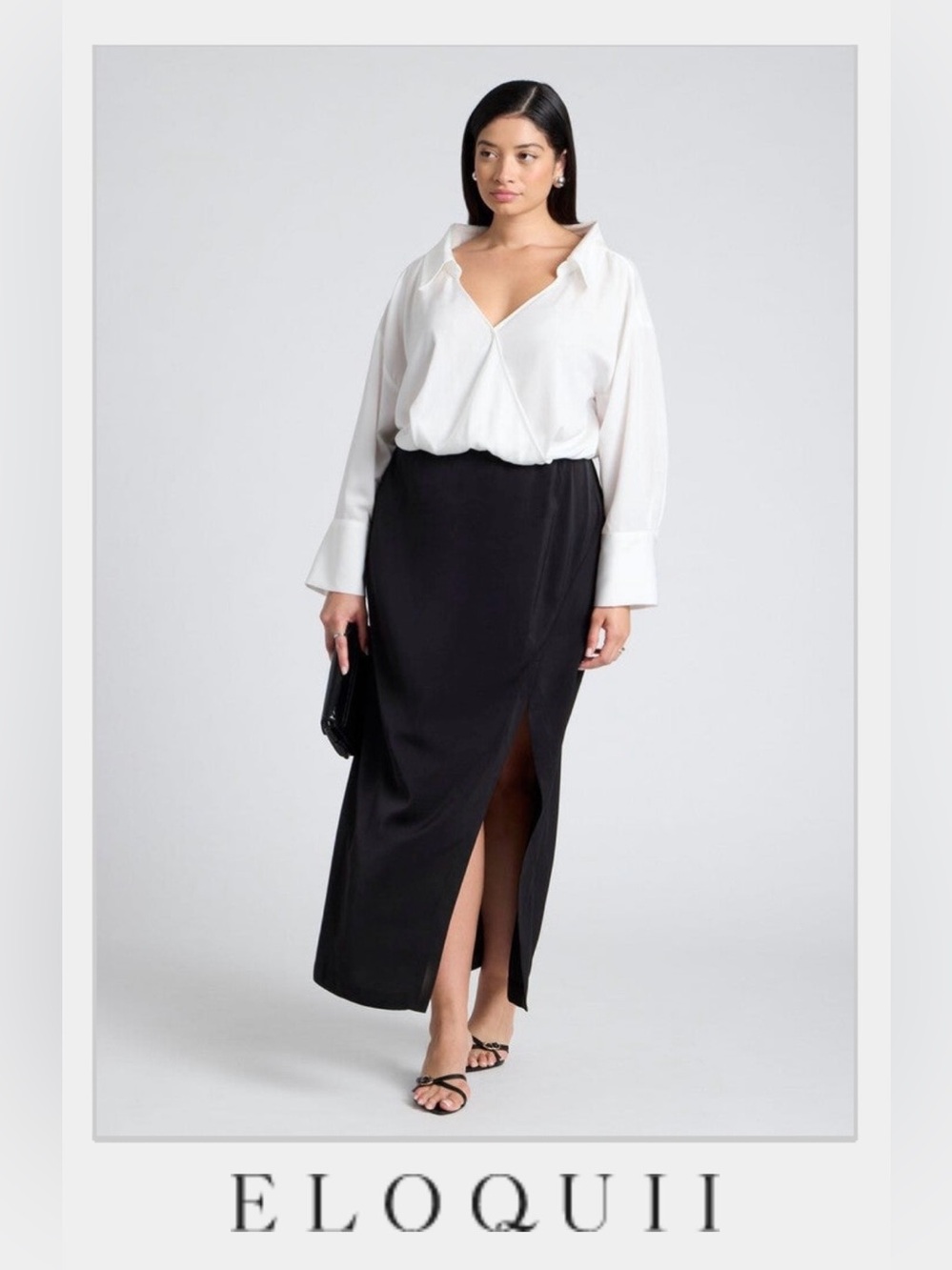 Eloquii Black and White Satin Dress
